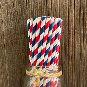 Patriotic 4th of July Paper Straws - Red White and Blue - Stripe - 50 Pack Outside the Box Papers Brand