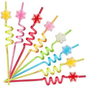 24 reusable snowflake straws for snowflake winter party supplies favors wonderland frozen birthday - christmas gift with 2 cleaning brushes
