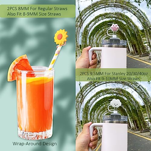 CYUHPYE 2PCS 8MM Straw Caps + 2PCS 9.5MM Straw Covers for Stanley 40 oz 30 oz 20 oz, Silicone Flower Straw Covers Cap Tip Protector Cloud Straw Topper for Stanley Cups