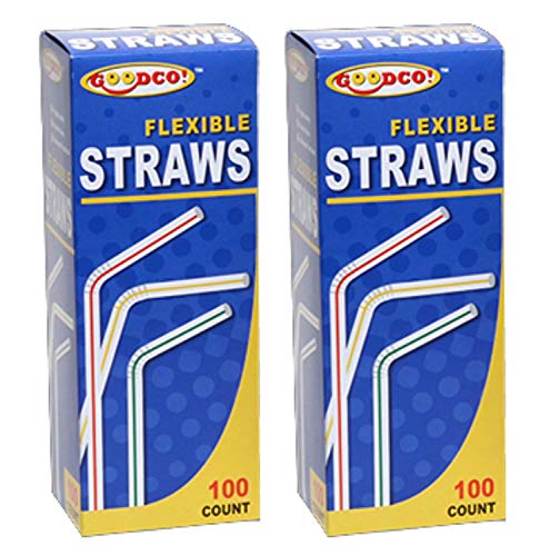 GoodCo! Flexible Striped Colored Straws, 100 ct, Pack of 2 (Total 200)