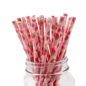 100 Pcs Disposable Straws, Biodegradable Paper Straws for Juices, Shakes, Smoothies, Party Supplies (Strawberry)