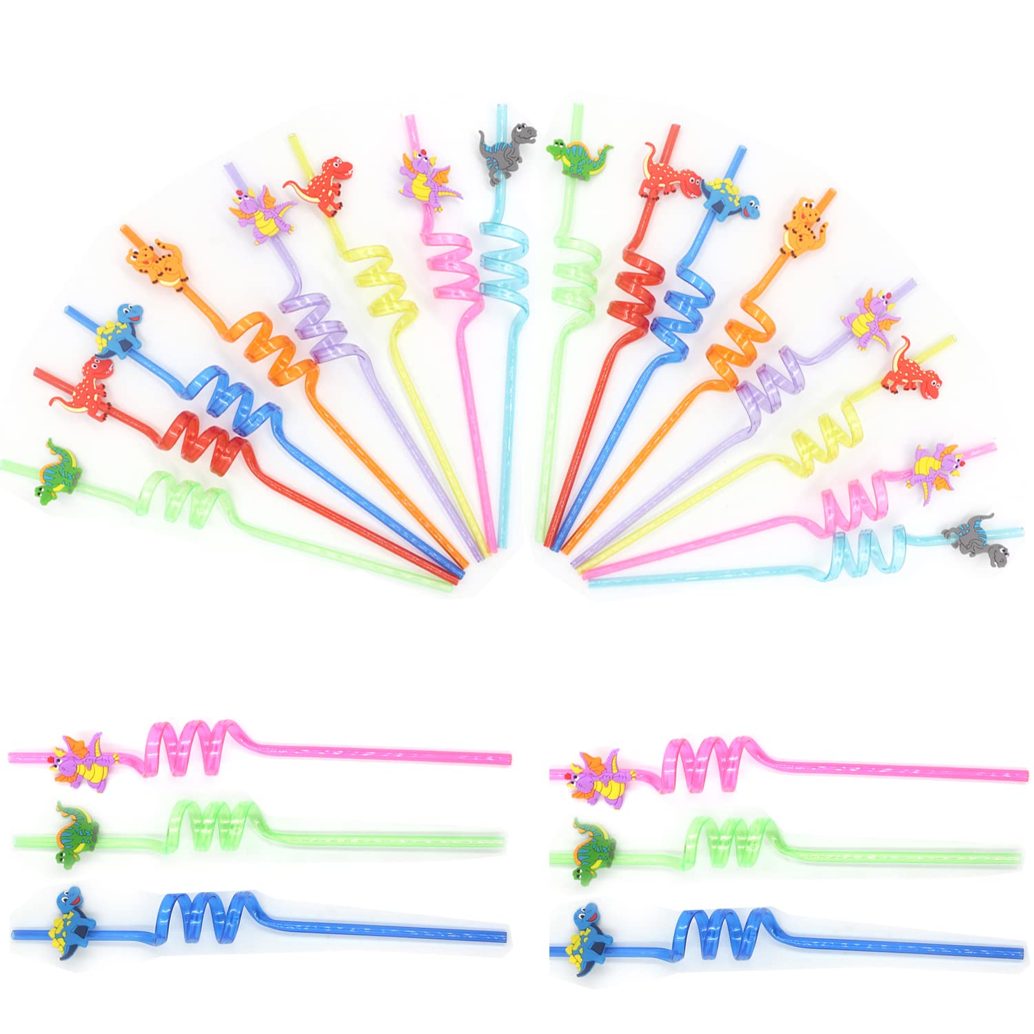 24pcs Reusable Dinosaur Straws, Plastic Dinosaur Drinking Straws for Kids Birthday Party Favors, 8 Styles Safari Jungle Dinosaur Theme Straws for Dinosaur Party Decoration Supplies.