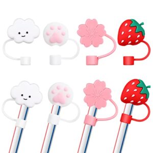 pretyzoom 4pcs straw tips cover cartoon silicone drinking straw cover reusable straw tips cap for metal straws cups decoration