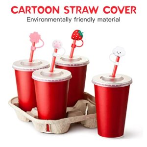 PRETYZOOM 4pcs Straw Tips Cover Cartoon Silicone Drinking Straw Cover Reusable Straw Tips Cap for Metal Straws Cups Decoration