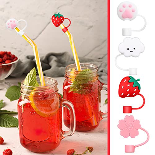 PRETYZOOM 4pcs Straw Tips Cover Cartoon Silicone Drinking Straw Cover Reusable Straw Tips Cap for Metal Straws Cups Decoration