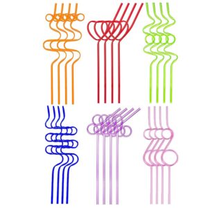 Crazy Silly Reusable Straws Plastic Drinking Straws Colorful Fun Bendy Varied Twists Straws Loop Curly Swirly Straw for Kids Adults School Prizes Easter Basket Stuffer Birthday Party Favors Supplies