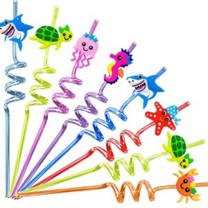 24 Under the Sea Party Favors Sea Animal Drinking Straws Party Birthday Supplies Gifts for Kids Sea Creature Ocean Mermaid Theme Party Supplies for Goodie Bags 6 Styles, 8 Colors