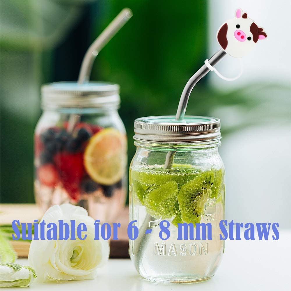 10Pcs Straw Covers Cap, Cute & Ugly Soft Silicone Straw Topper Reusable Dust-Proof Straw Tips 6-8mm for Drinking Straws Plug Straw Caps Decoration Home Kitchen Accessories 2D Style 20