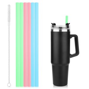 6pcs replacement straws for stanley adventure travel tumbler 40oz, with cleaning brush silicone replacement straw reusable plastic straws for stanley cup 40 oz water jugs (blue, pink, green)
