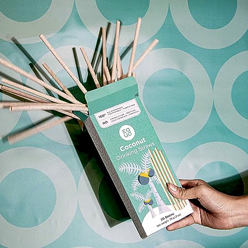 EQUO Coconut Straws, Disposable, Biodegradable, Compostable, and Plastic-Free Drinking Straws, Pack of 50, Standard