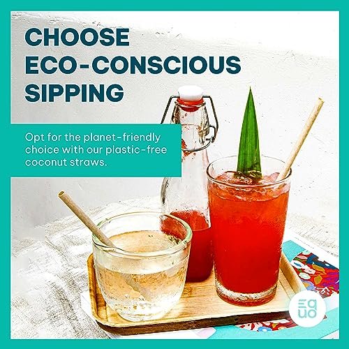 EQUO Coconut Straws, Disposable, Biodegradable, Compostable, and Plastic-Free Drinking Straws, Pack of 50, Standard