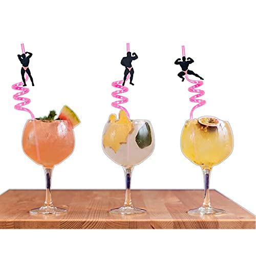 Bachelorette Party Decorations Naughty Straws – Pack of 12 – Plastic Glass Straws –Pink Swirls Stripper Dancing Men Straws - Bridal Shower Supplies - Bride To Be Favors