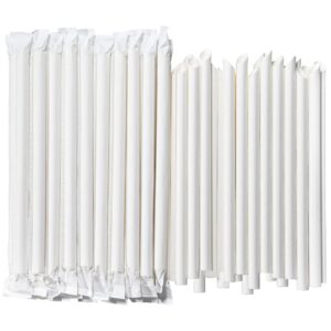 chunspak 9 inch individually wrapped disposable white paper boba straws, bubble tea straws 100 counts, 0.5"/12mm wide - pointed end, extra thick, fat - eco-friendly biodegradable