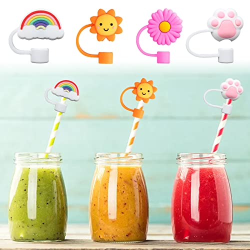 Silicone Word Straw Cover Cute Reusable Drinking Straw Caps Lids Dust-Proof Straw Plugs for Straw Tips for Home Kitchen Accessories (D-8PCS)