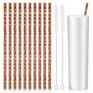 10 pieces tall leopard print plastic straws set cheetah leopard reusable straws safari themed disposable drinking straws with 2 cleaning brushes fits 20oz, 22oz, 32oz tumblers