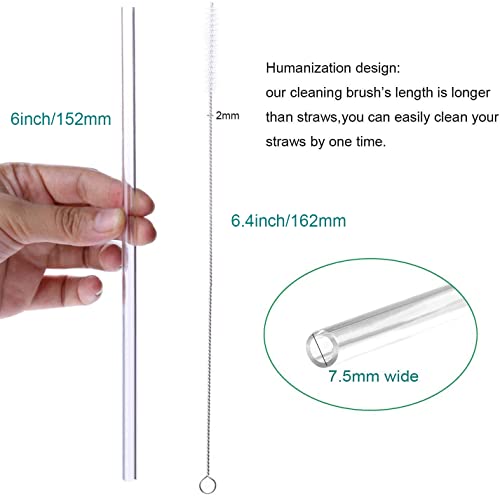 Dakoufish 12 Reusable Drinking Straws Free Cleaning Brush - Dishwasher Safe - Eco-Friendly - 15 cm (6 in) x 0.75 cm - Perfect for Cocktails (6inch,Clear)