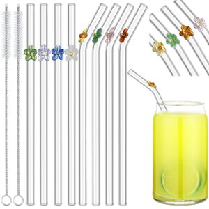 colorful flower shatter resistant bend glass drinking straws smoothie straws for milkshakes 7.8 x 3 inch glass straws with cleaning brush clear reusable straws long glass straws for drink (8)