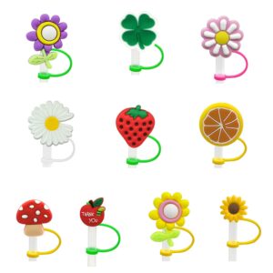 10 Pieces Straw Cover Cap Reusable Silicone Straw Toppers Drinking Straw Tips Lids for 6-8 mm Cute Straws Plugs (Not include Straw) (2D Style 2)