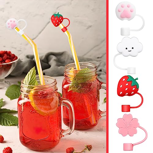 Gatuida Straw Cover, 4Pcs Straw Tip Cap Reusable Drinking Straw Toppers, Silicone Straw Plugs Reusable for 6-8 mm Straws Anti-dust Straw Tips Plugs