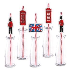 london themed party straw decor, 24-pack baby shower or birthday british uk party supply decorations, paper decorative straws