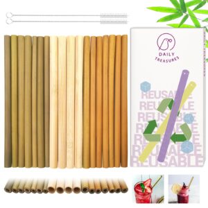 daily treasures 18pcs bamboo drinking straws, 7.9 inches natural reusable straws biodegradable bamboo wooden straws, straight boba smoothie straws alternative to plastic straws with 2 nylon brushes