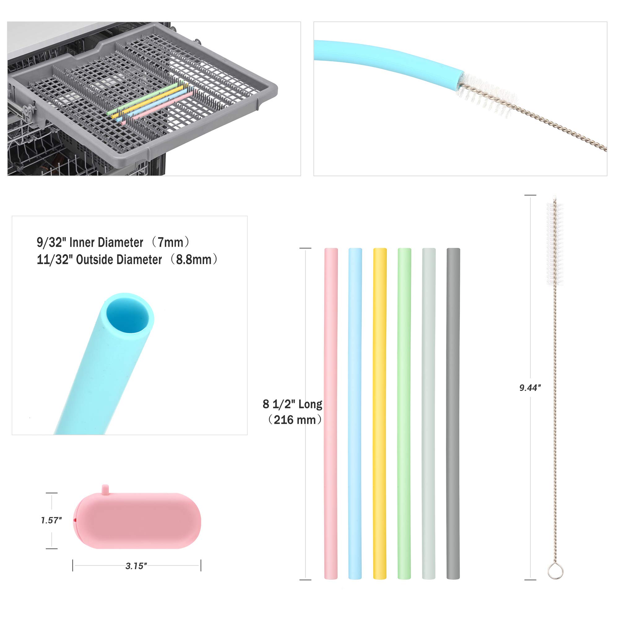 Sunseeke Reusable Silicone Straws Set - Odorless, for Stanley Travel Tumbler | 14 OZ to 20 OZ | Food Grade Platinum Silicone - 8 1/2" Long