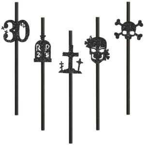 30 pcs rip to my 20s birthday decorations 30th birthday paper straw decor birthday straws death to my 20s decorations with black glitter cut-out, 7.8 inch (classic style)
