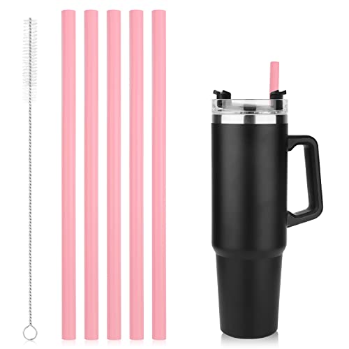 5pcs Replacement Straws for Stanley Adventure Travel Tumbler 40oz, Silicone Straw with Cleaning Brush Reusable Straws for Stanley IceFlow Tumbler Stanley Flip Straw Tumbler (Pink)