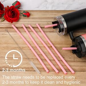 5pcs Replacement Straws for Stanley Adventure Travel Tumbler 40oz, Silicone Straw with Cleaning Brush Reusable Straws for Stanley IceFlow Tumbler Stanley Flip Straw Tumbler (Pink)