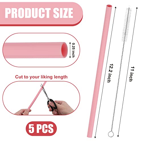 5pcs Replacement Straws for Stanley Adventure Travel Tumbler 40oz, Silicone Straw with Cleaning Brush Reusable Straws for Stanley IceFlow Tumbler Stanley Flip Straw Tumbler (Pink)