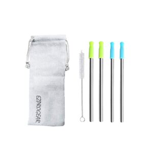 ezprogear 5.75 inch short stainless steel reusable drinking straw with tips and canvas bag (4s (2x 6mm + 2x 8mm))