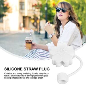 SEWACC 2 Pcs Straw Covers Silicone Straw Caps Reusable Drinking Straw Tips Lids Straw Toppers for Home Office (White Sakura)