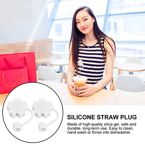 SEWACC 2 Pcs Straw Covers Silicone Straw Caps Reusable Drinking Straw Tips Lids Straw Toppers for Home Office (White Sakura)