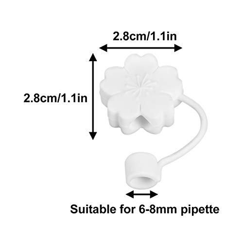 SEWACC 2 Pcs Straw Covers Silicone Straw Caps Reusable Drinking Straw Tips Lids Straw Toppers for Home Office (White Sakura)