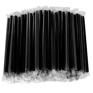 [100 pcs] boba smoothie individually wrapped straws - jumbo large plastic disposable bubble tea milkshake black drinking straws(8.2" long and 0.43" diameter)