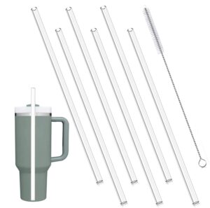 6 pack plastic clear reusable straws for 40oz/30oz stanley cup tumbler," replacement straws with cleaning brush fit for stanley adventure travel tumbler- bpa-free and durable (clear)