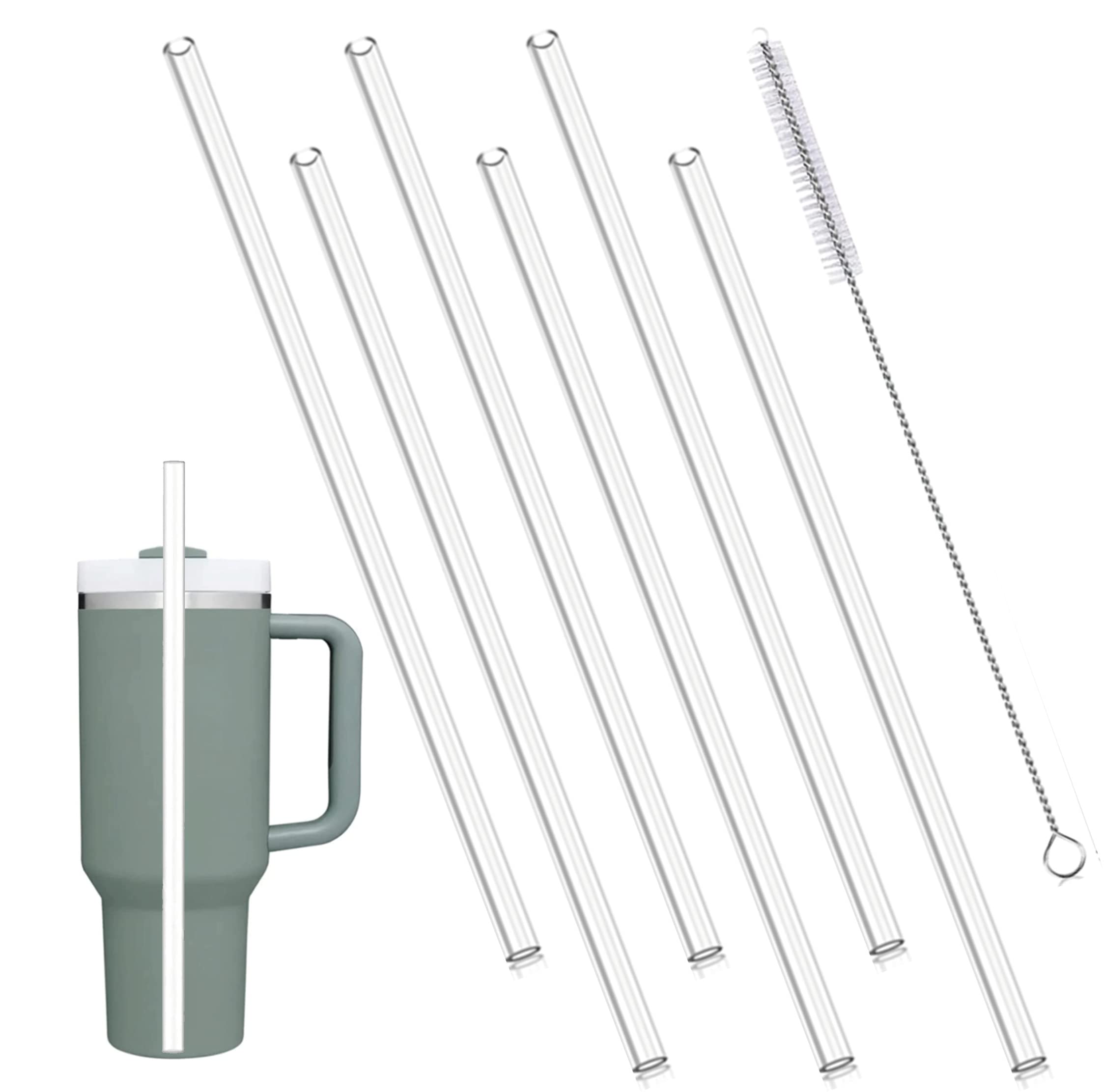 6 Pack Plastic Clear Reusable Straws for 40oz/30oz Stanley Cup Tumbler," Replacement Straws with Cleaning Brush Fit for Stanley Adventure Travel Tumbler- BPA-Free and Durable (clear)