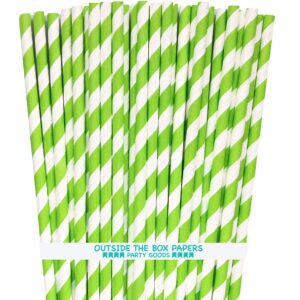 stripe paper straws - lime green white - 7.75 inches - pack of 100 - outside the box papers brand