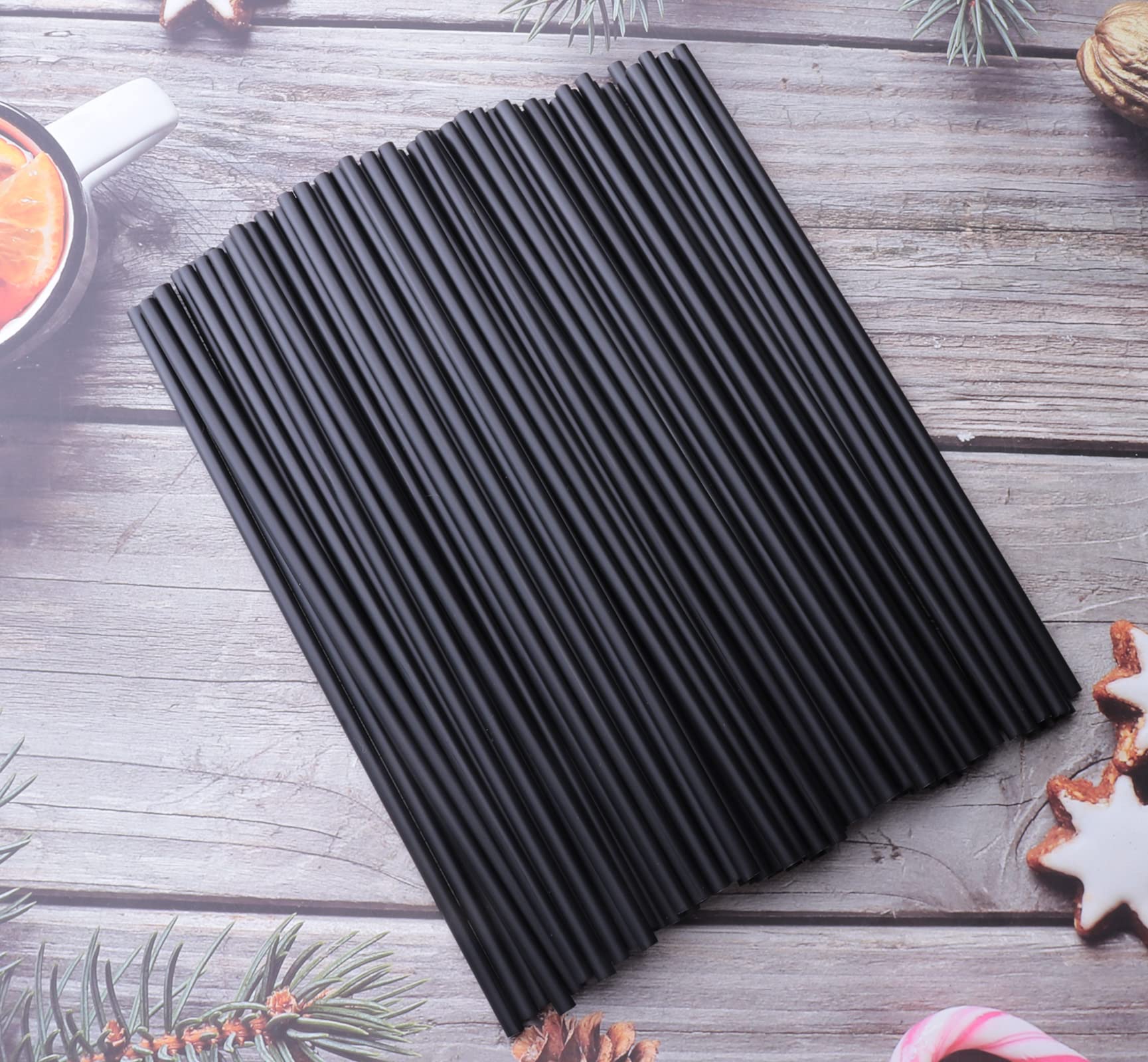 Sowaka 100 Pcs Plastic Straws Disposable Black Hot Drinking Coffee Stirrers for Chocolate Tea Cup Cocktail Party Supplies Favors Home Bar Water Cold Drink Accessories (7.87 inch/20 cm)