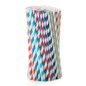 100 pack paper drinking straws biodegradable stripe straw for milkshakes,juices,smoothies,cocktail drinks birthday baby shower wedding party bar supplies decorations mix colors
