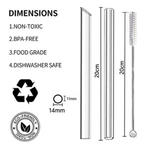 8Pcs Reusable Glass Boba Straws, 14mm Extra Wide Clear Smoothie Straws for Bubble Tea, Eco-friendly Drinking Straws with cleaner brush, Box Pack