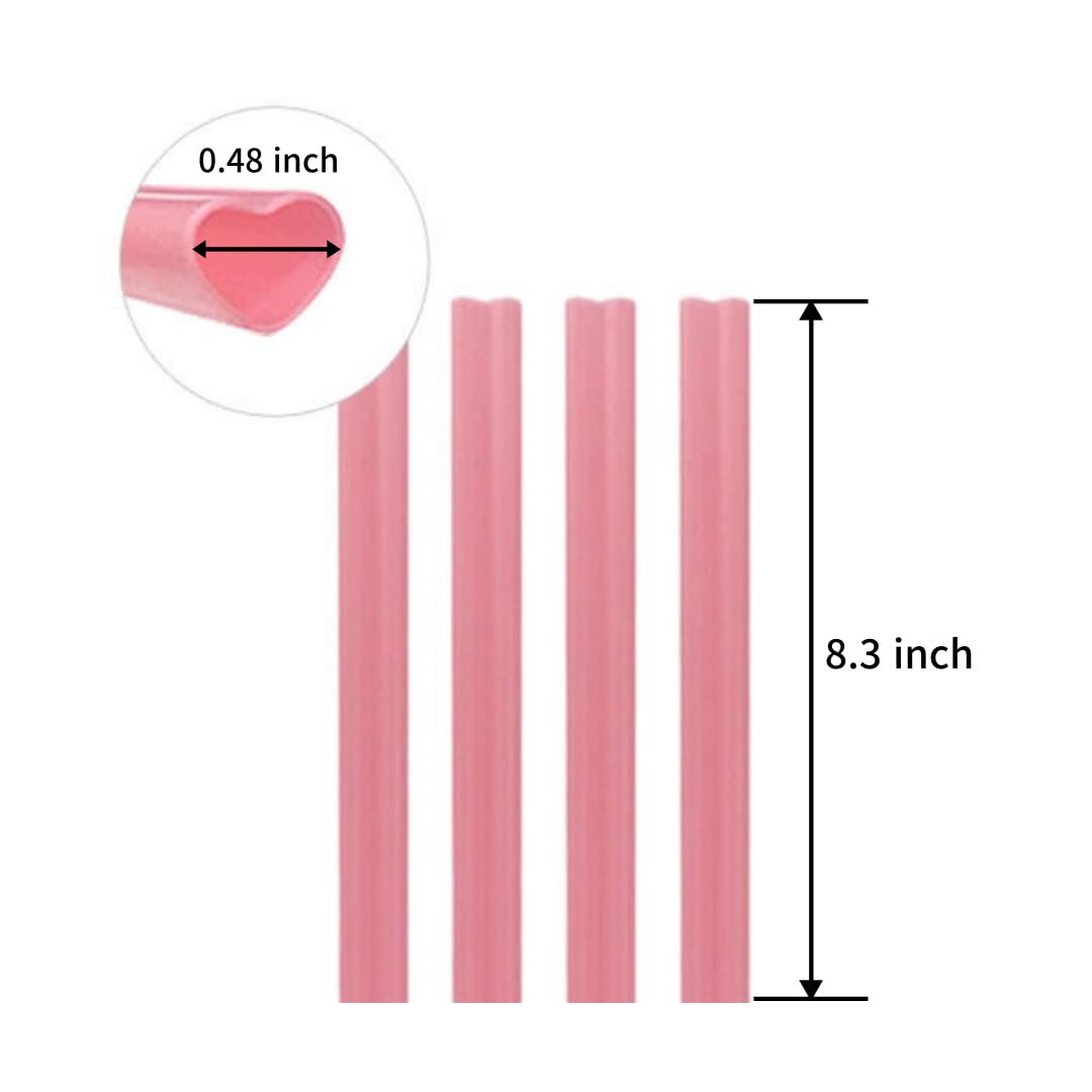 JOYLUCK KOREA 50pcs Jumbo Smoothie Heart shaped Pink Disposable Drinking straws Individually Wrapped plastic straws Party Supplies Birthday Party for Kids Bridal Shower Wedding Valentine's Day