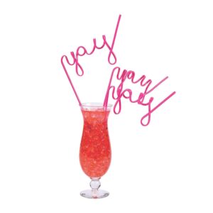 fun express yay drinking straws, set of 6 cursive word crazy straws, bpa free plastic, reusable for cheers, bachelorette, brunch and party supplies, pink