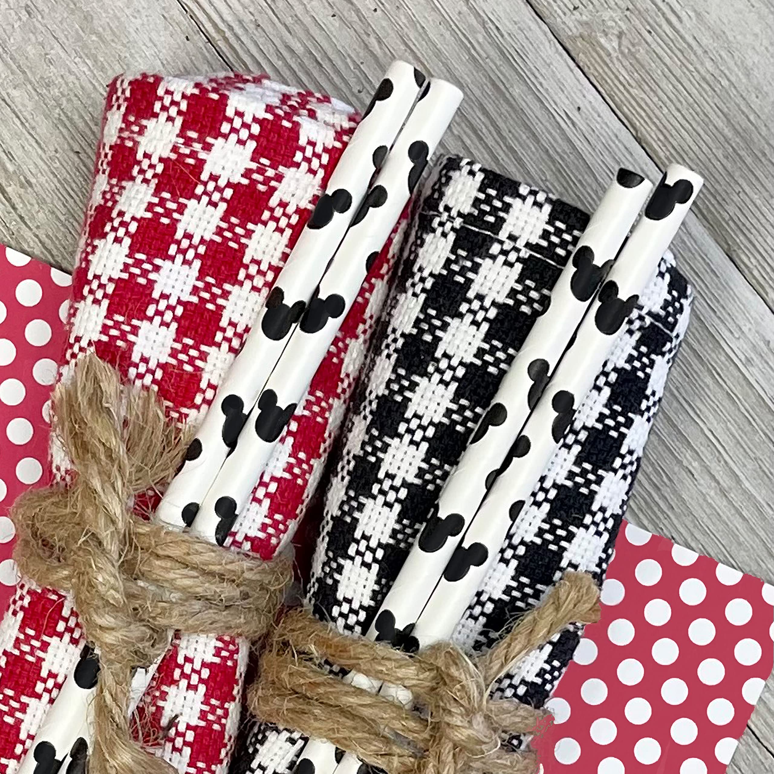 Mickey and Minnie Mouse Inspired Paper Straws - Black Red White - 7.75 inches - 50 Pack - Outside the Box Papers Brand