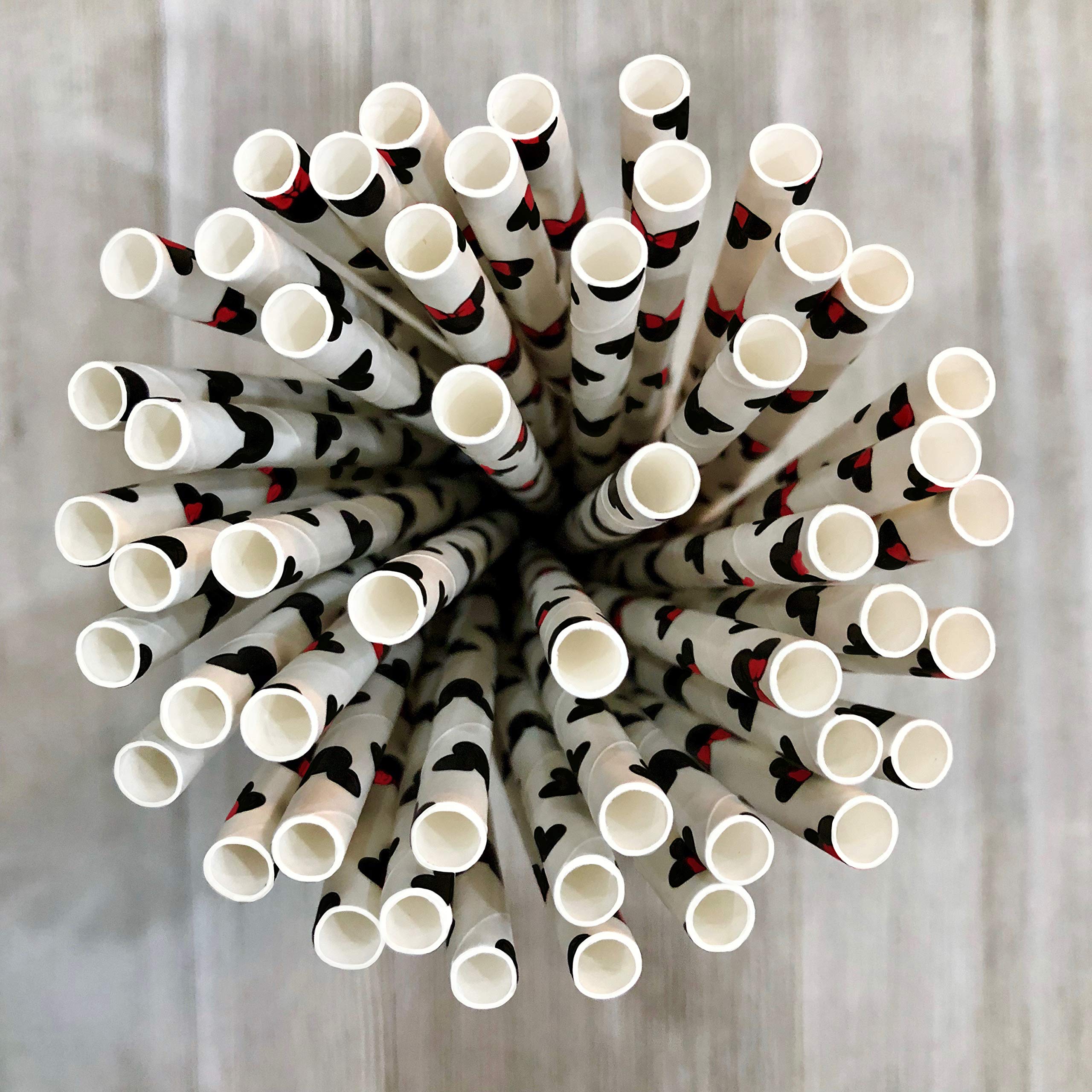 Mickey and Minnie Mouse Inspired Paper Straws - Black Red White - 7.75 inches - 50 Pack - Outside the Box Papers Brand