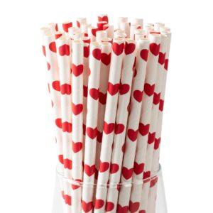 [100 pack] valentine paper straws, φ0.24''*8.27'' red heart paper straws for valentines, wedding, party, eco friendly drinking straws (red heart, 0.24''*8.27'')