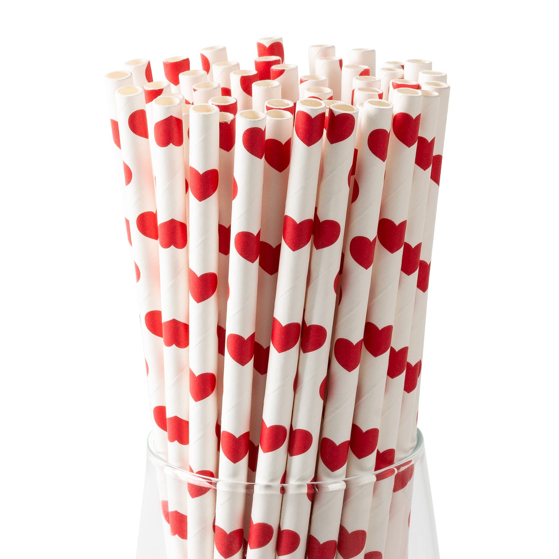 [100 Pack] Valentine Paper Straws, φ0.24''*8.27'' Red Heart Paper Straws for Valentines, Wedding, Party, Eco Friendly Drinking Straws (Red Heart, 0.24''*8.27'')