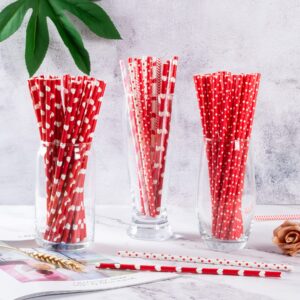 [100 Pack] Valentine Paper Straws, φ0.24''*8.27'' Red Heart Paper Straws for Valentines, Wedding, Party, Eco Friendly Drinking Straws (Red Heart, 0.24''*8.27'')