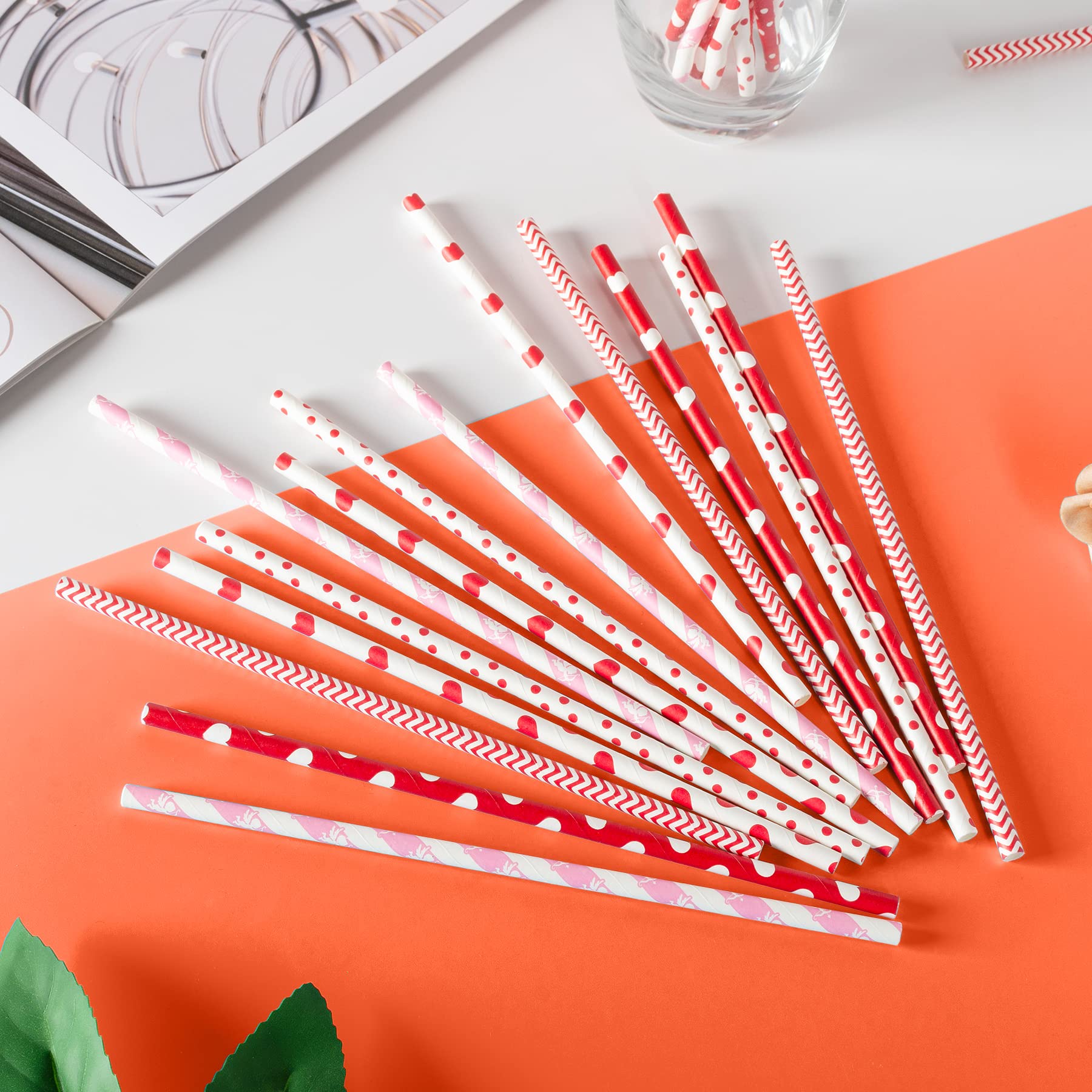 [100 Pack] Valentine Paper Straws, φ0.24''*8.27'' Red Heart Paper Straws for Valentines, Wedding, Party, Eco Friendly Drinking Straws (Red Heart, 0.24''*8.27'')