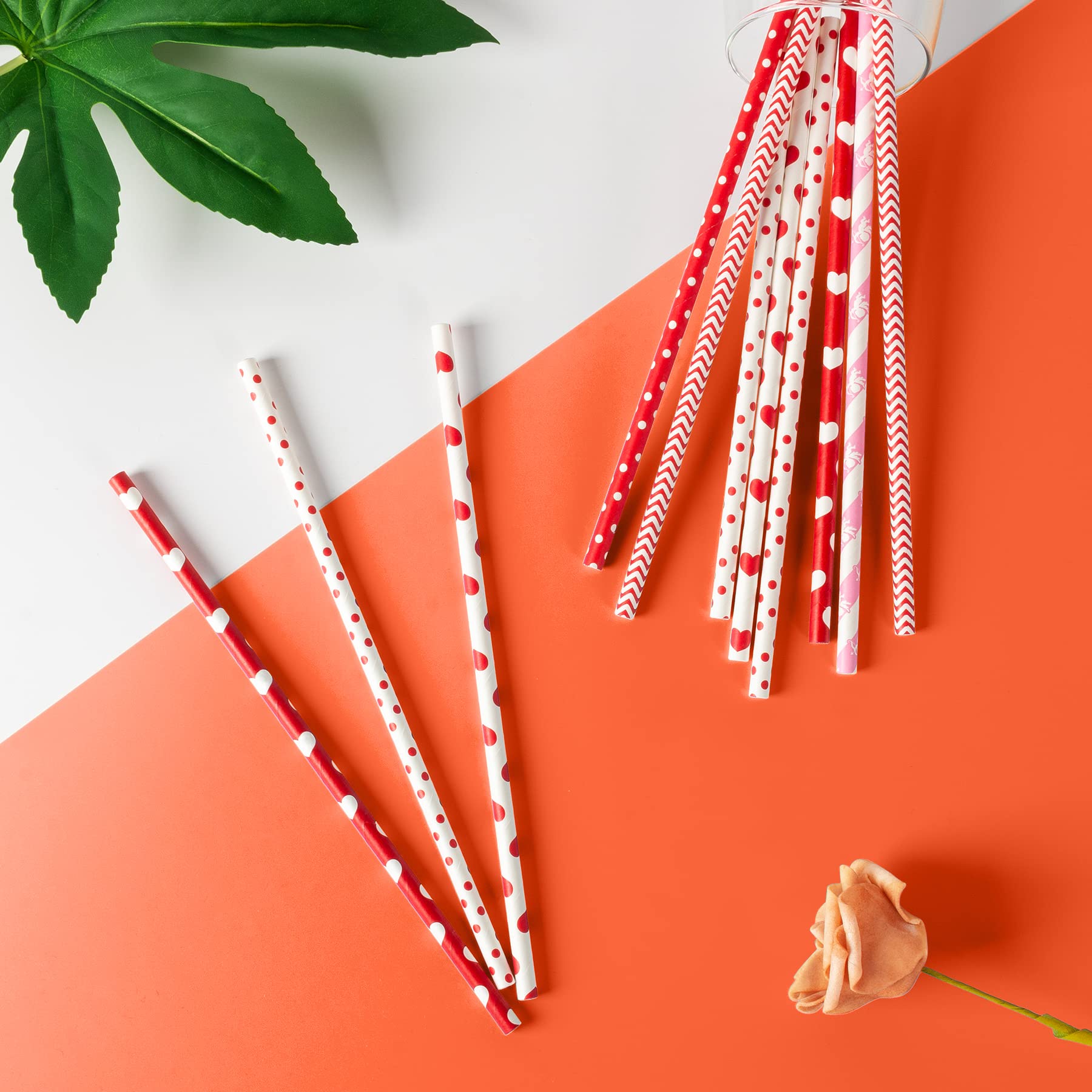 [100 Pack] Valentine Paper Straws, φ0.24''*8.27'' Red Heart Paper Straws for Valentines, Wedding, Party, Eco Friendly Drinking Straws (Red Heart, 0.24''*8.27'')